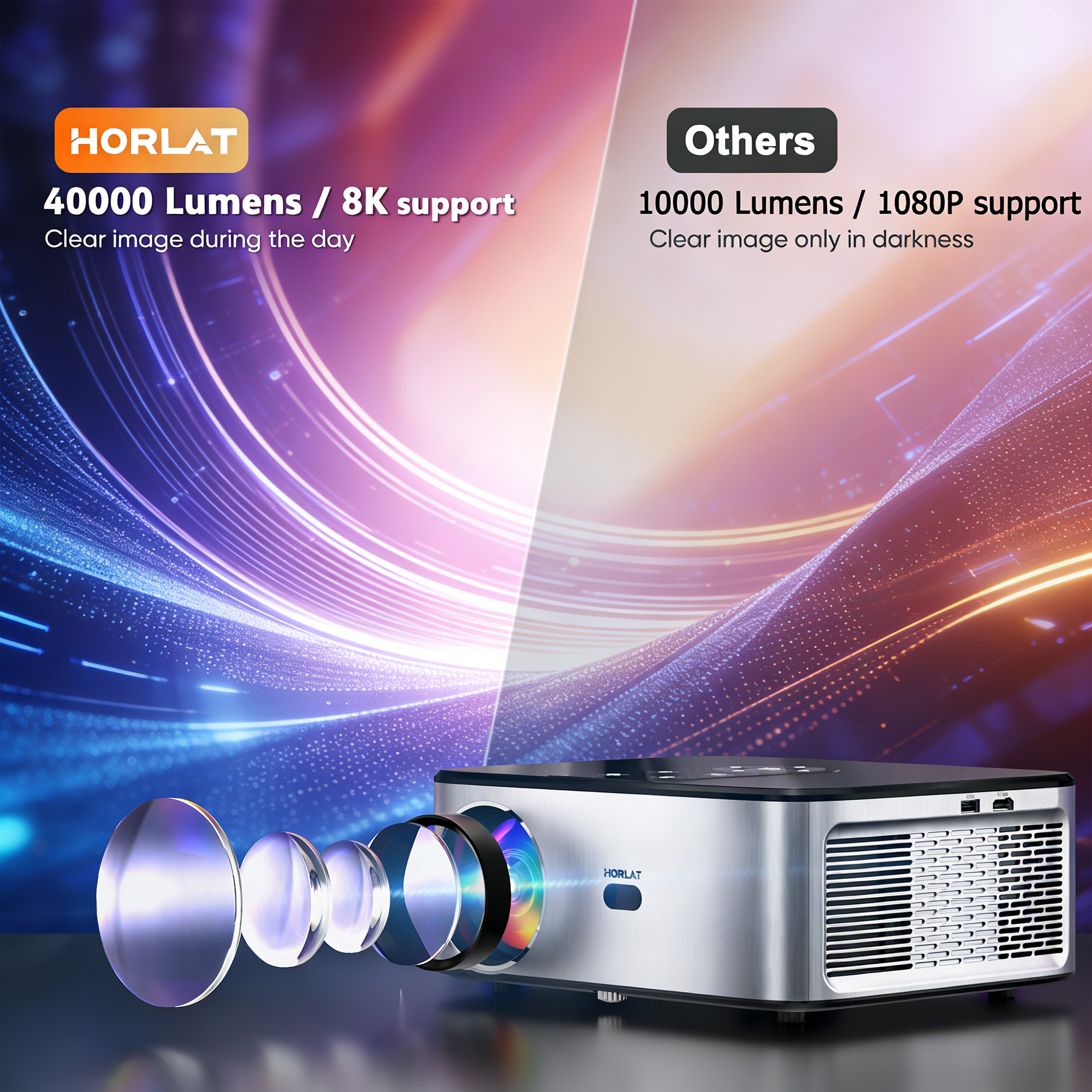 Vidéoprojecteur 4K à 2000 lumens ANSI sous Android 11, vue de trois quarts
