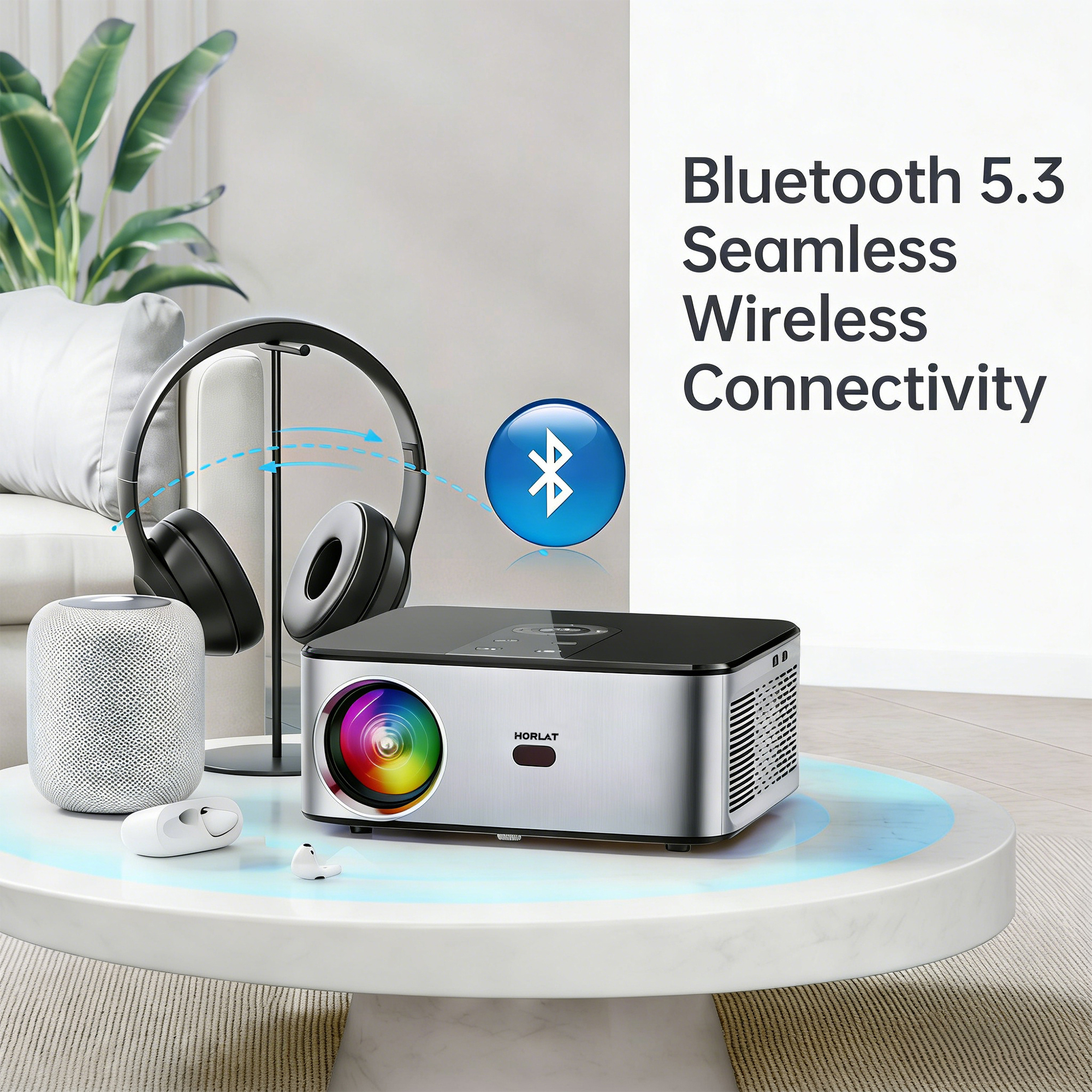 Vidéoprojecteur 4K à 2000 lumens ANSI sous Android 11, vue de profil