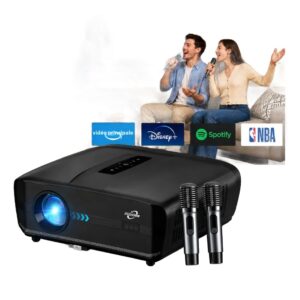 Vidéoprojecteur 4K en entrée avec deux micros pour le karaoké, vue principale