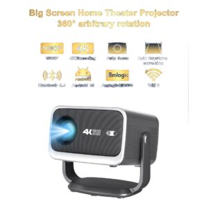 Vidéoprojecteur 4K en lecture, Android TV, pied métal à 360°, vue de trois quarts