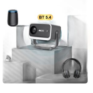 Vidéoprojecteur 4K en lecture, Android TV, pied métal à 360°, vue de face