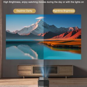 Vidéoprojecteur 4K en lecture, Android TV, pied métal à 360°, vue de profil