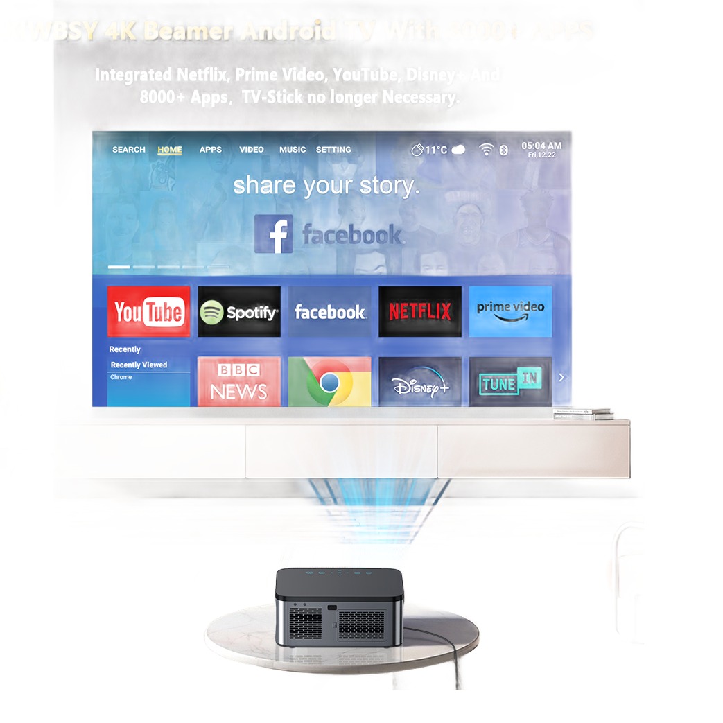 Vidéoprojecteur 4K en lecture de 1000 lumens ANSI, 1080p natif, vue de face
