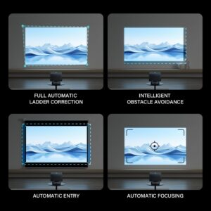 Vidéoprojecteur 4K en lecture sur socle, 1080p natif, Android 14, vue de trois quarts