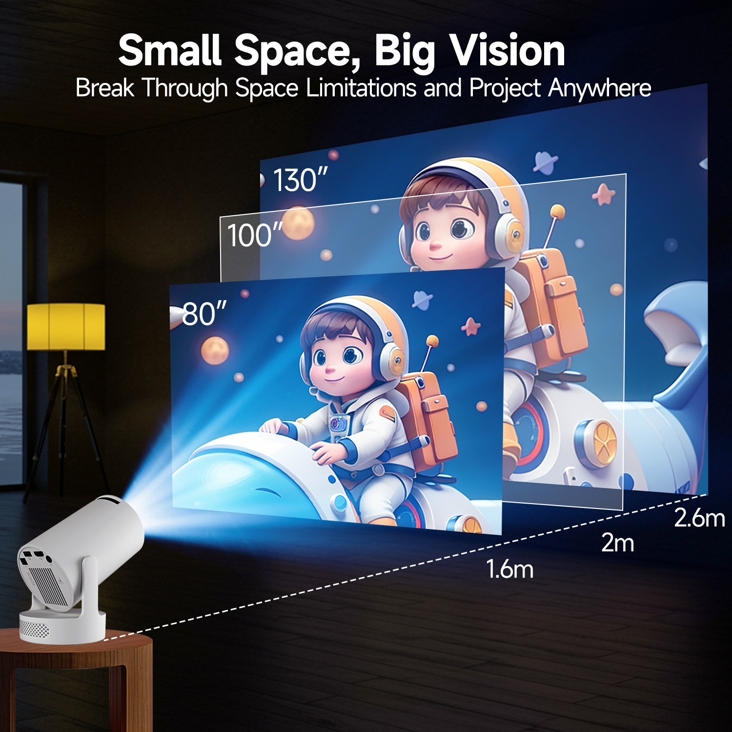 Vidéoprojecteur 4K magnétique avec télécommande vocale, vue de face
