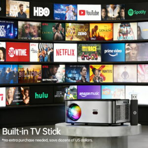 Vidéoprojecteur 4K sous Google TV avec correction auto, vue de trois quarts