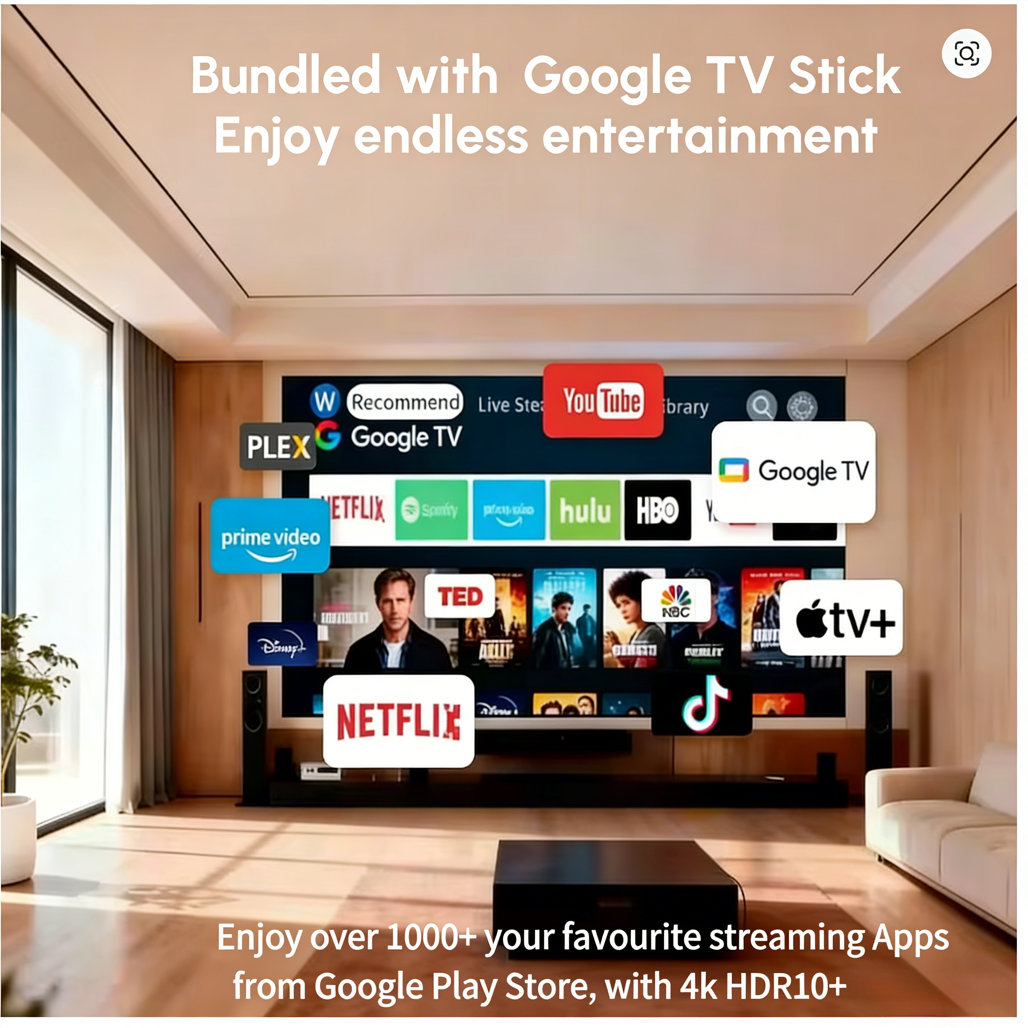 Vidéoprojecteur 4K sous Google TV avec correction auto, vue arriere
