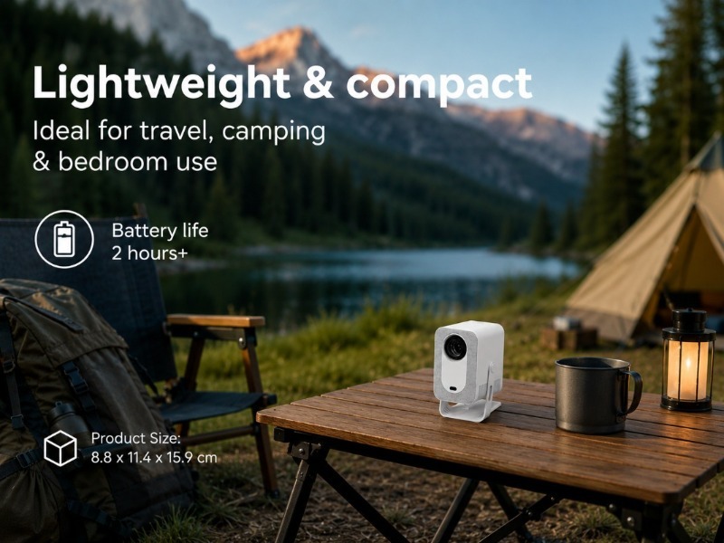 Vidéoprojecteur portable à batterie 16 000 mAh, Android 14, vue de trois quarts