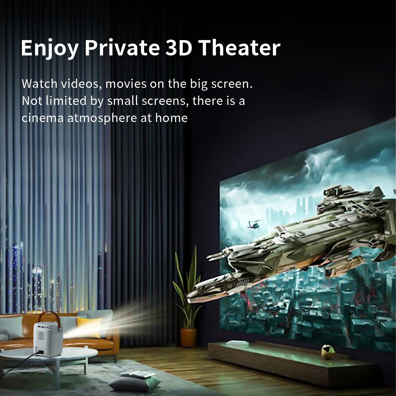 Vidéoprojecteur portable à poignée, 1080p natif et Android 11, vue arriere