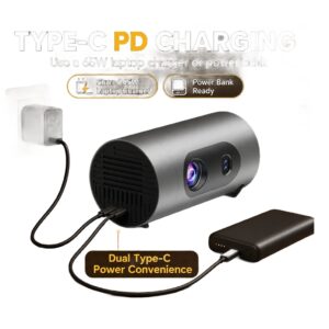 Vidéoprojecteur portable cylindrique alimenté en USB-C PD 65 W, vue de face