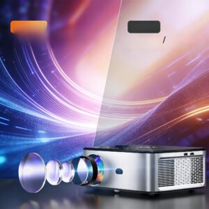 Vidéoprojecteur portable extérieur avec mise au point auto, vue de trois quarts