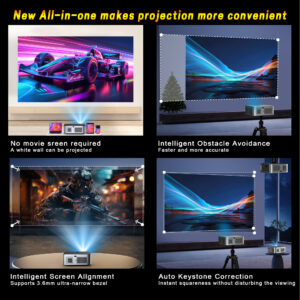 Vidéoprojecteur portable extérieur avec mise au point auto, vue de profil