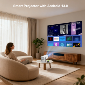 Vidéoprojecteur portable Full HD avec Android intégré, vue de trois quarts