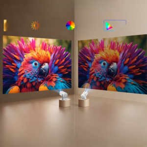 Vidéoprojecteur portable LED Full HD avec lecture 3D, vue de trois quarts
