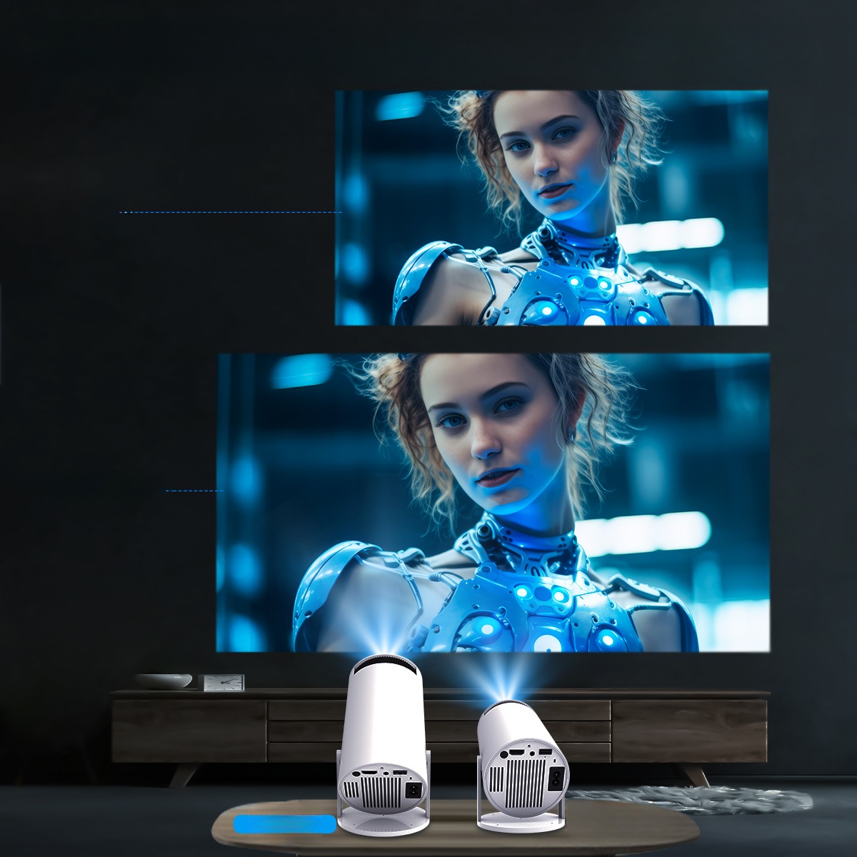Vidéoprojecteur portable magnétique sous Android 14, vue arriere