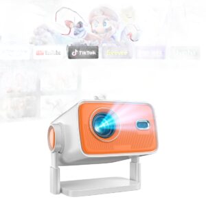 Vidéoprojecteur portable orange et blanc, 1080p natif, 400 ANSI, vue de face