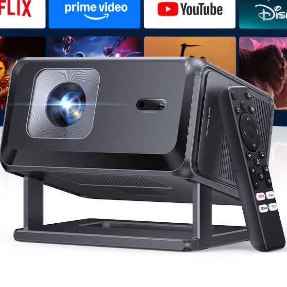 Videoprojecteur portable, projecteur 4K 1080P FHD avec autofocus, vue de face