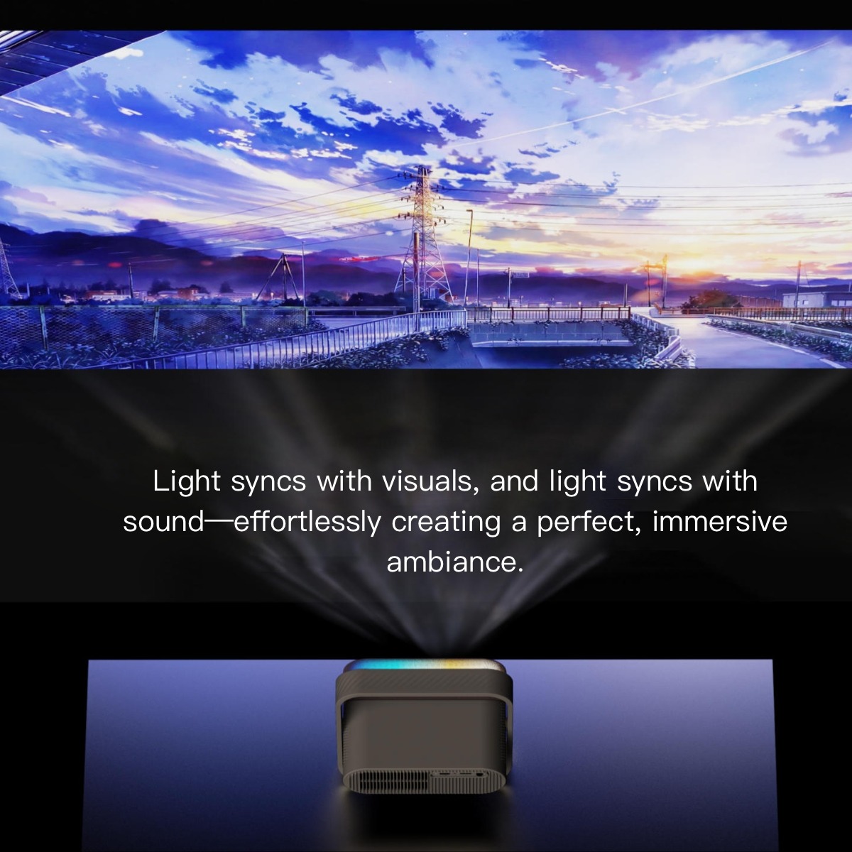Vidéoprojecteur portable ultra-fin à lumière d'ambiance RVB, 1080p, vue arriere