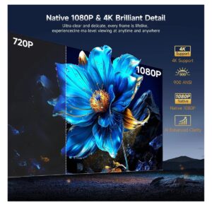 Videoprojecteur portable, videoprojecteur HY350GT 900 Google TV 1080p, vue de trois quarts
