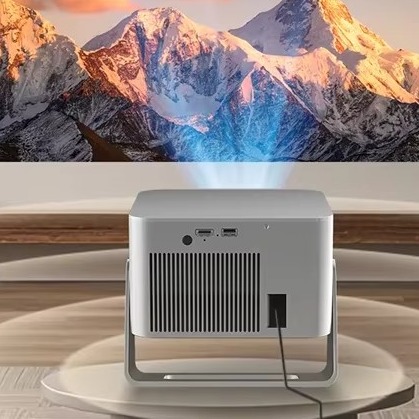 Videoprojecteur portable, vidéoprojecteur HY350GT 900 Google TV 1080p, vue de trois quarts
