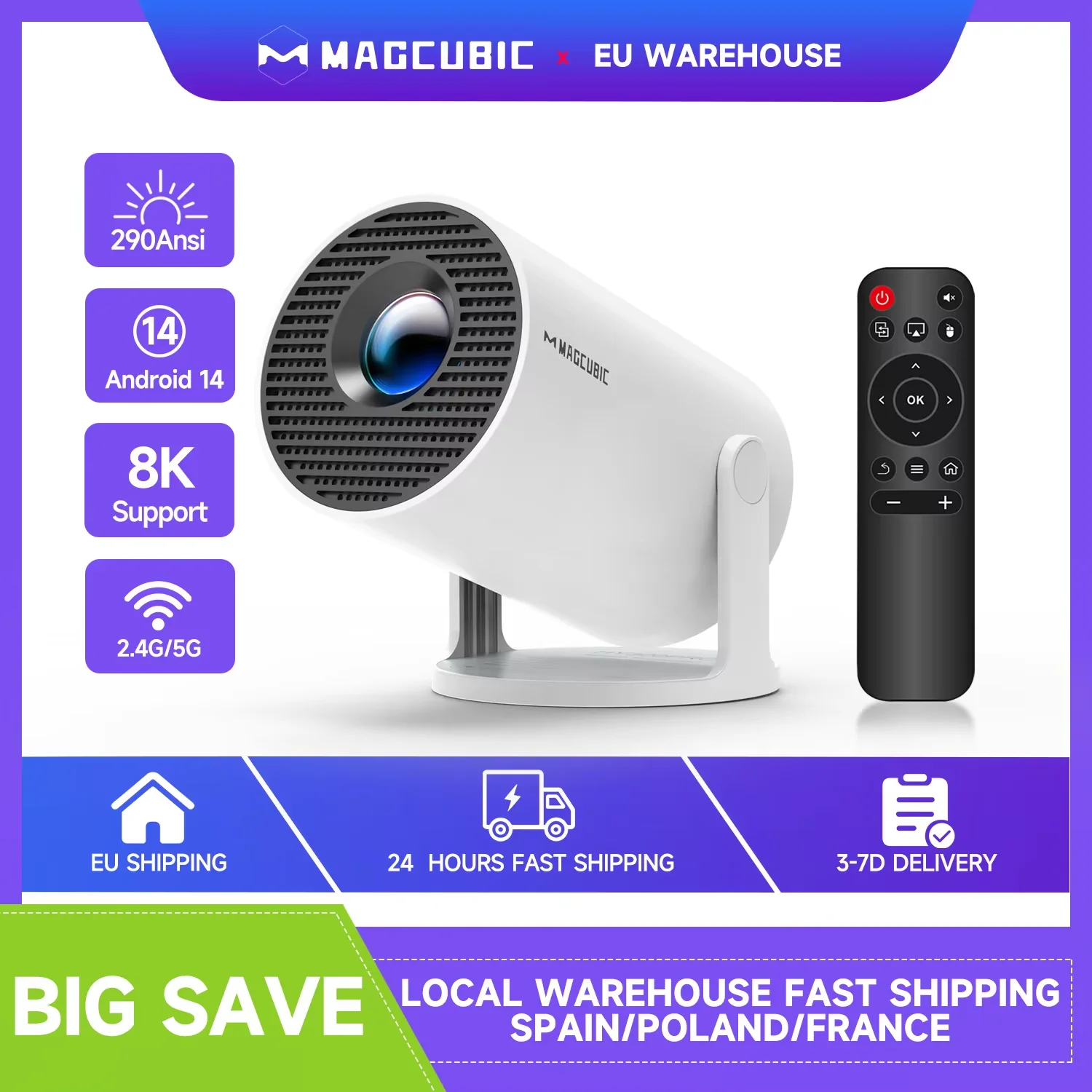 Vidéoprojecteur portable Wi-Fi 6 double bande, vue principale