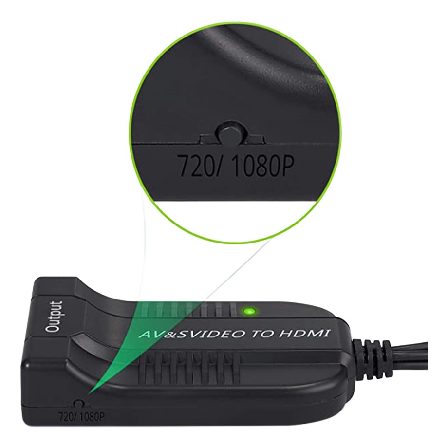 Adaptateur S-vidéo HDMI et AV composite, sortie 720p ou 1080p, vue de face