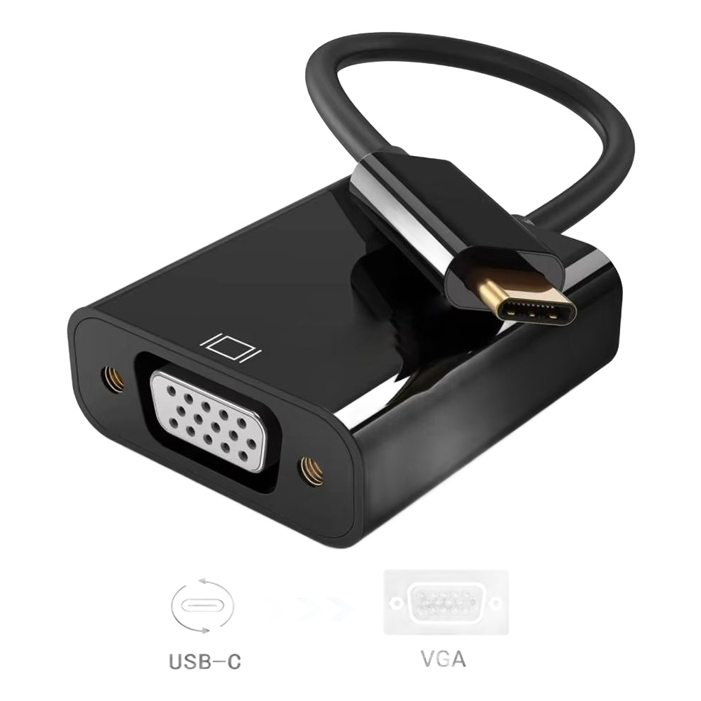 Adaptateur USB C vers VGA femelle 1080p pour ordinateur portable, vue de trois quarts