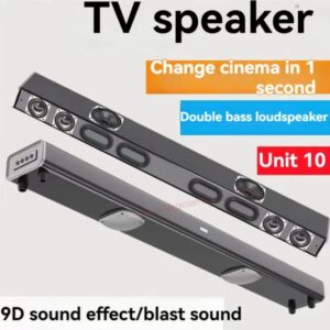Barre de son Bluetooth 5.3 de 99 cm, entrée HDMI, double grave intégré, vue de trois quarts