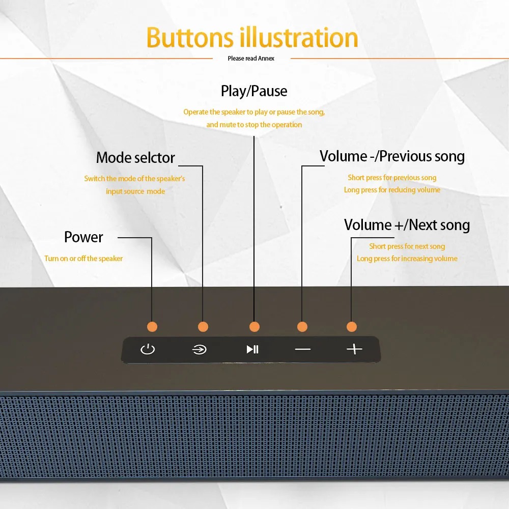 Barre de son HDMI ARC Bluetooth, entrées optique et coaxiale, 4 x 10 W, vue de trois quarts