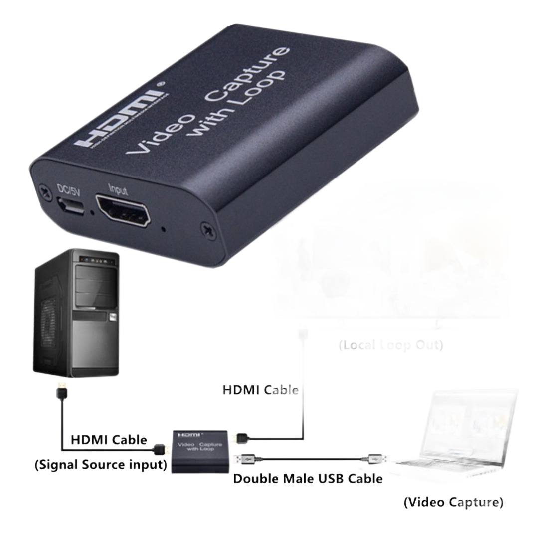 Boîtier de capture HDMI avec sortie en boucle, entrée 4K, vue de trois quarts