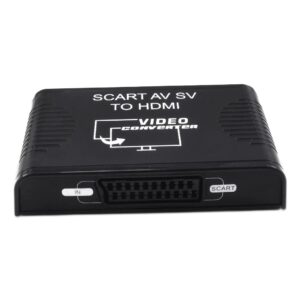 Boîtier péritel vers HDMI 3 en 1, entrées AV composite et S-vidéo, vue de trois quarts