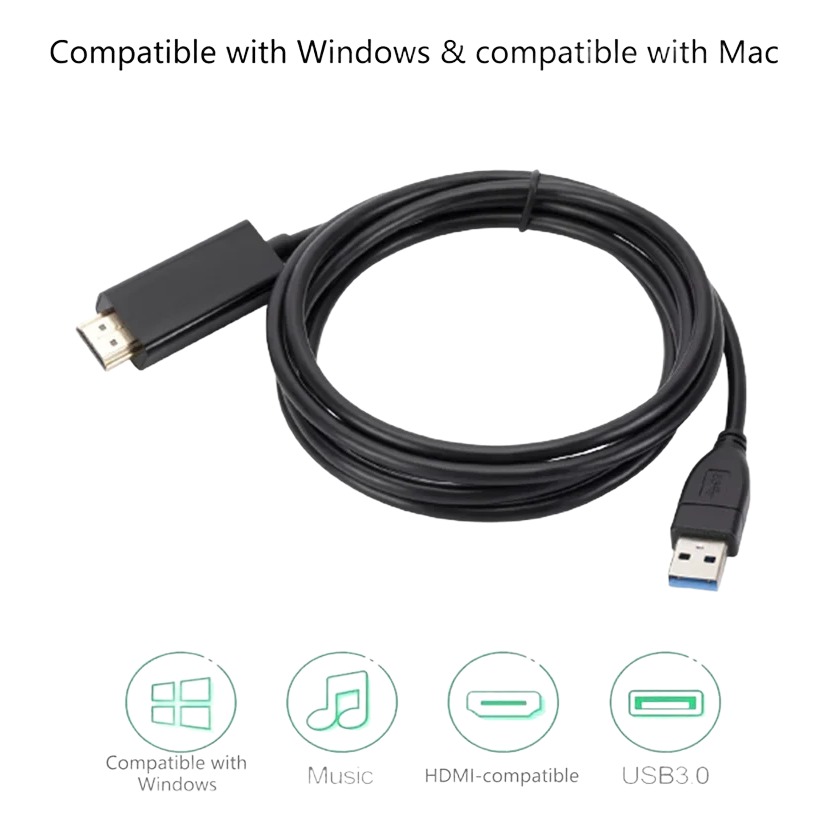 Câble USB HDMI de 1,8 m, port USB 3.0 vers vidéoprojecteur en 1080p, detail