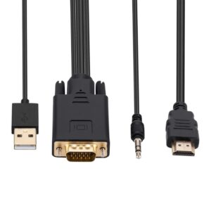 Câble VGA vers HDMI avec audio, 1,8 m et alimentation USB, vue de trois quarts
