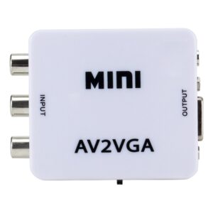 Convertisseur AV VGA compact, entrée RCA et sortie VGA, alimenté en USB, vue principale