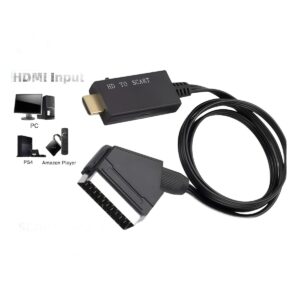 Convertisseur HDMI péritel en cordon, entrée HDMI vers prise péritel, vue de trois quarts
