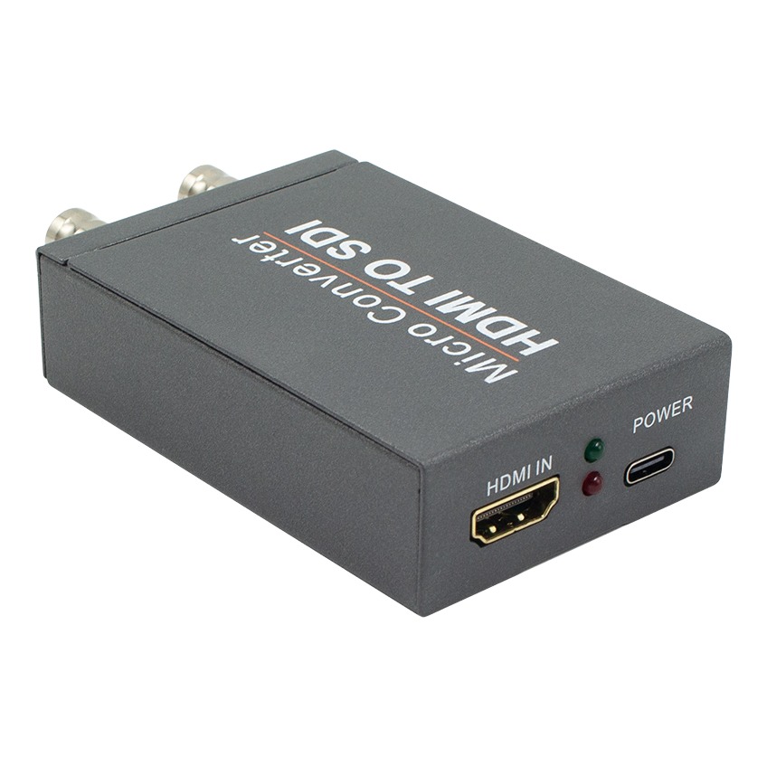 Convertisseur HDMI vers SDI à deux sorties BNC, 3G-SDI et HD-SDI, vue de trois quarts