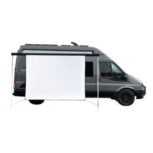 Écran de projection pour auvent de camping-car, 2 x 1,5 m, vue de trois quarts