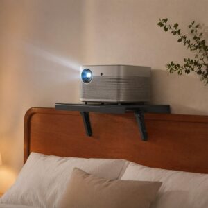 Étagère murale vidéoprojecteur sans perçage, plateau en acier ajouré, vue de face