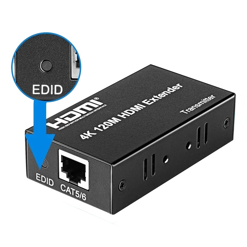Extendeur HDMI 4K pour câble vidéoprojecteur, 60 à 120 m sur RJ45, vue de trois quarts