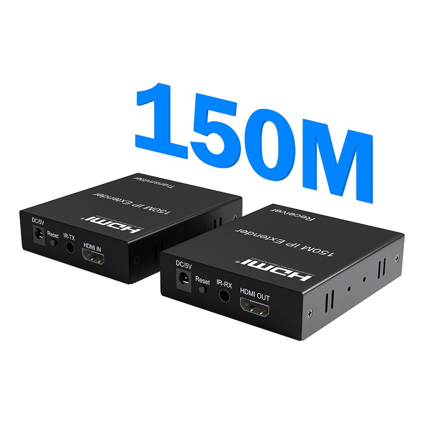 Extendeur HDMI sur IP pour câble vidéoprojecteur, 150 m via switch, vue de trois quarts