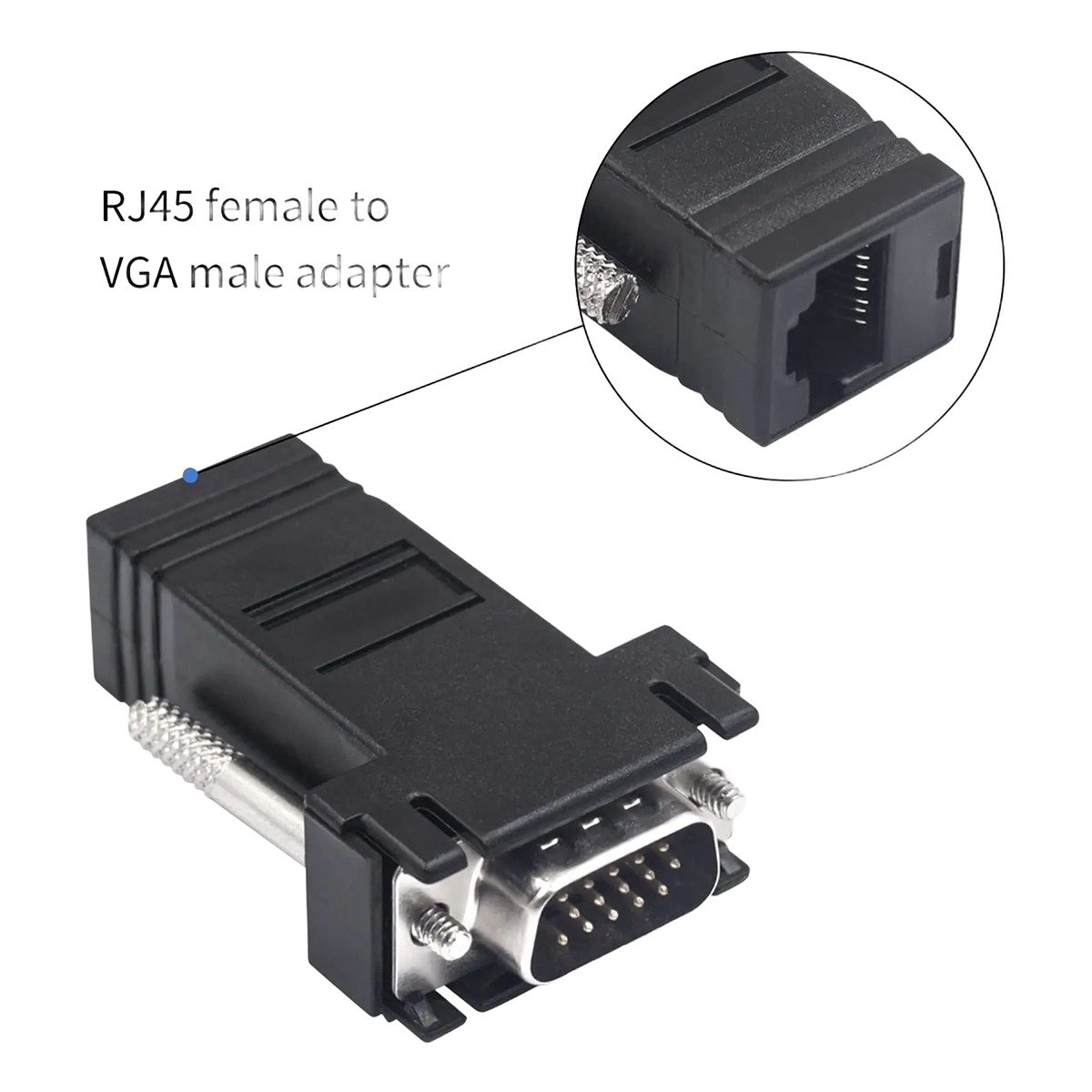 Extendeur VGA sur câble réseau RJ45, paire d'adaptateurs jusqu'à 20 m, vue de face
