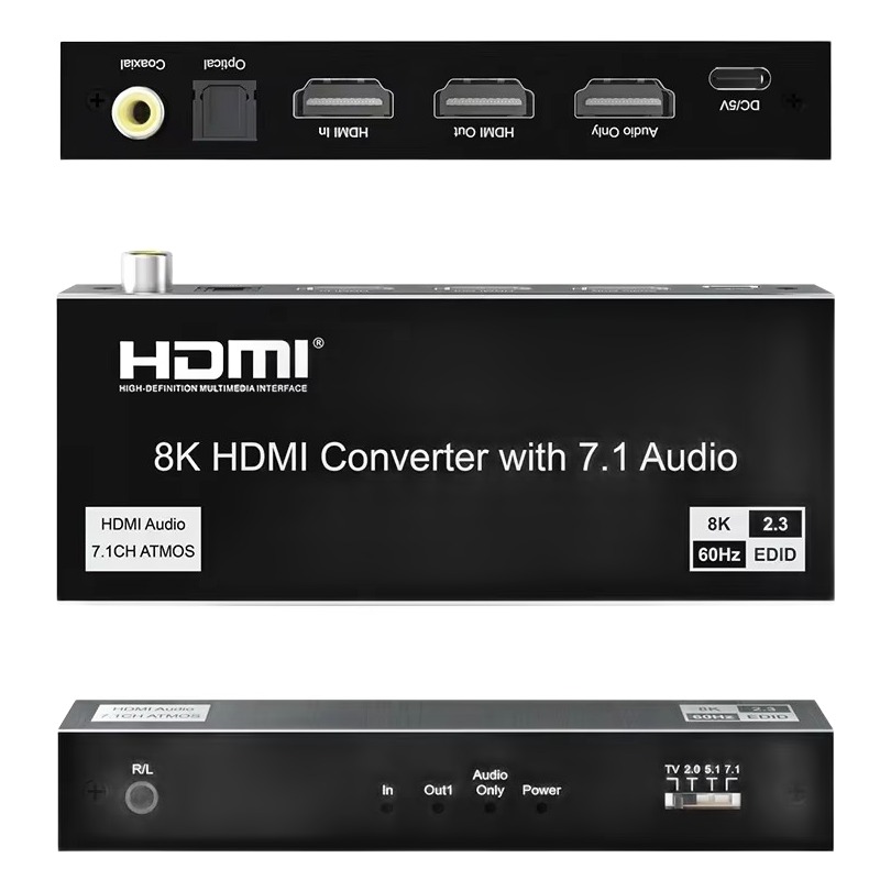 Extracteur audio HDMI 2.1 8K, sorties optique, coaxiale et 7.1, detail
