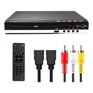 Lecteur DVD HDMI compact avec télécommande, port USB et micro, vue principale