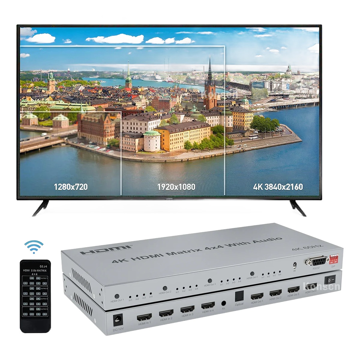 Matrice HDMI 4x4 avec sortie audio, pour vidéoprojecteur et écrans, detail