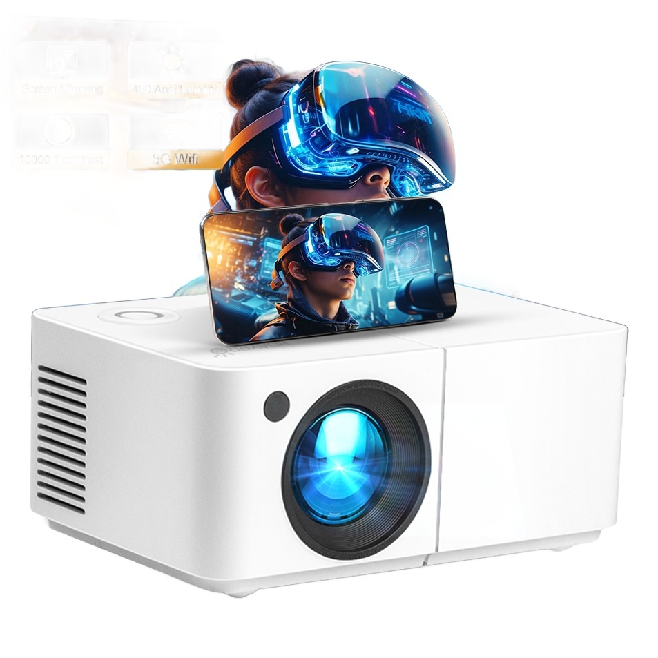 Mini vidéoprojecteur blanc à mise au point électrique, 450 ANSI, vue principale