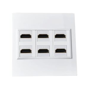 Plaque murale HDMI à 4 ou 6 ports, format 86 x 86 mm, vue de trois quarts