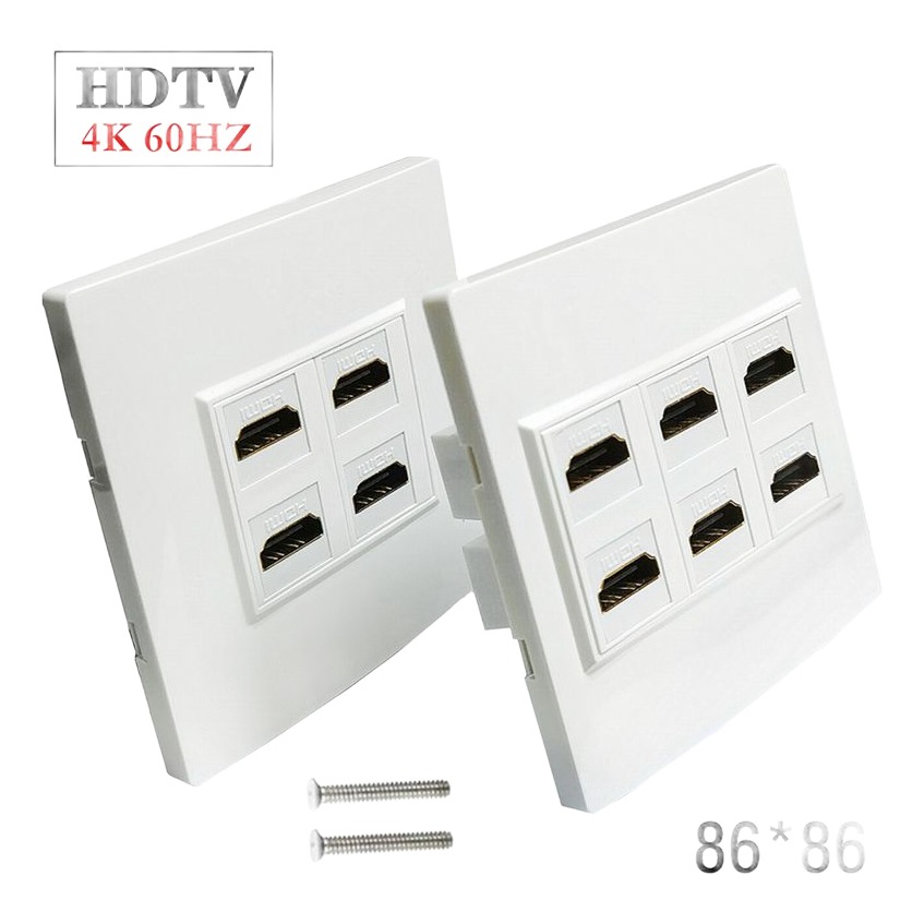 Plaque murale HDMI à 4 ou 6 ports, format 86 x 86 mm, vue de profil
