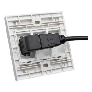 Prise HDMI murale 86 x 86 mm à connecteur coudé, deux caches libres, detail