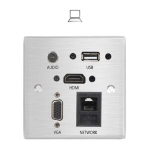 Prise murale multimédia HDMI, VGA, USB 3.0, réseau et audio, vue de trois quarts