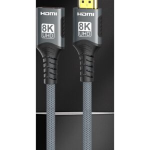 Rallonge HDMI 2.1 8K tressée, mâle vers femelle, 1 m ou 2 m, vue de trois quarts